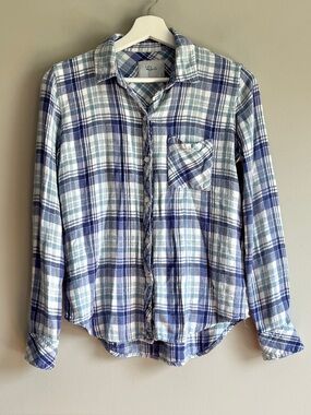 Rails Hunter plaid button up shirt womens small flannel laguna coast blue soft